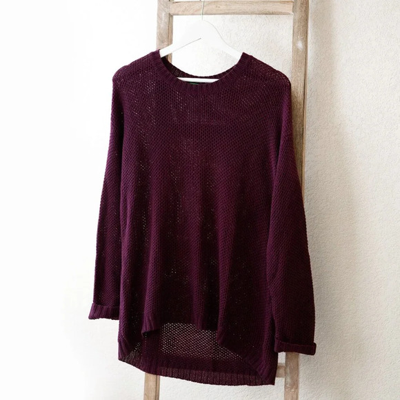 DIP OPEN KNIT CREWNECK SWEATER MAROON BURGUNDY SZ L - Picture 1 of 5